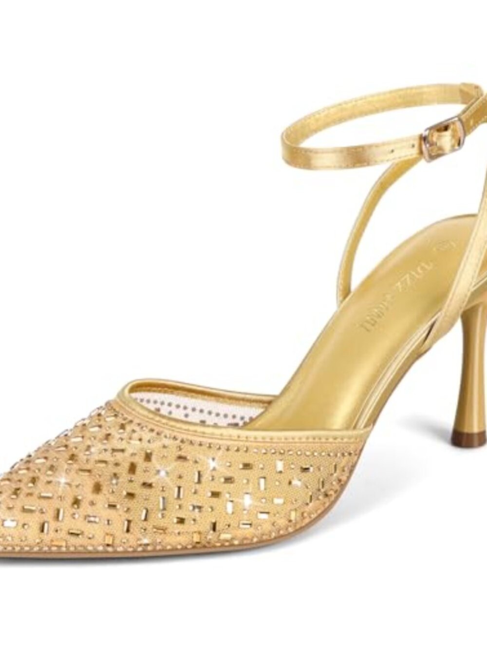 PIZZ ANNU Cienna High Heels Stiletto Pumps Mesh Rhinestones Ankle Strap Dress